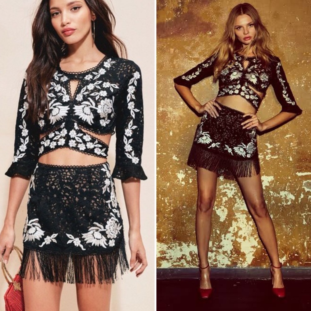 RARE ⚡️ NEW FOR LOVE LEMONS MALLORCA MATADOR BLACK LACE TOP SKIRT 2-PIECE SET M